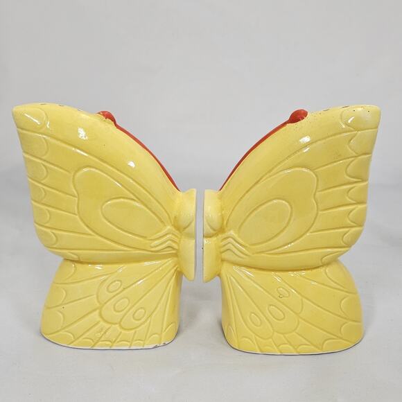 Vintage 60s 70s Butterfly Salt Pepper Shakers Yellow Orange Wings MCM Mod Japan